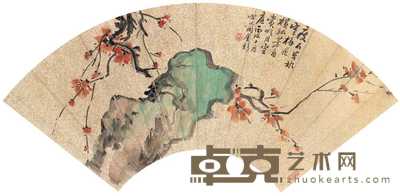 金心兰 1886年作 梅石图 扇片 